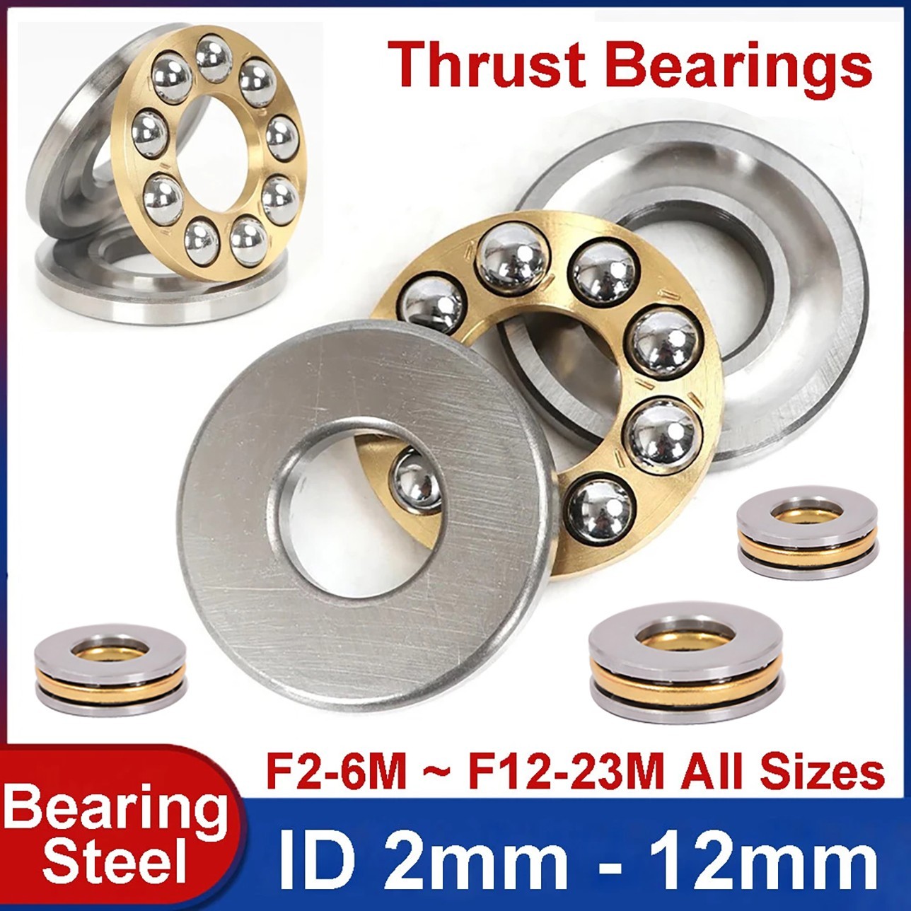 Thrust Ball Bearings Miniature ID 2mm 3mm 4mm 5mm 6mm 7mm 8mm 9mm 10mm 12mm