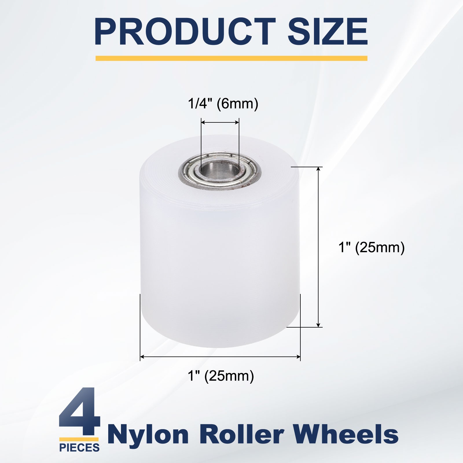 4Pcs Nylon Roller Wheel with Bearings 1/4″x1″x1″ Nylon Pulley