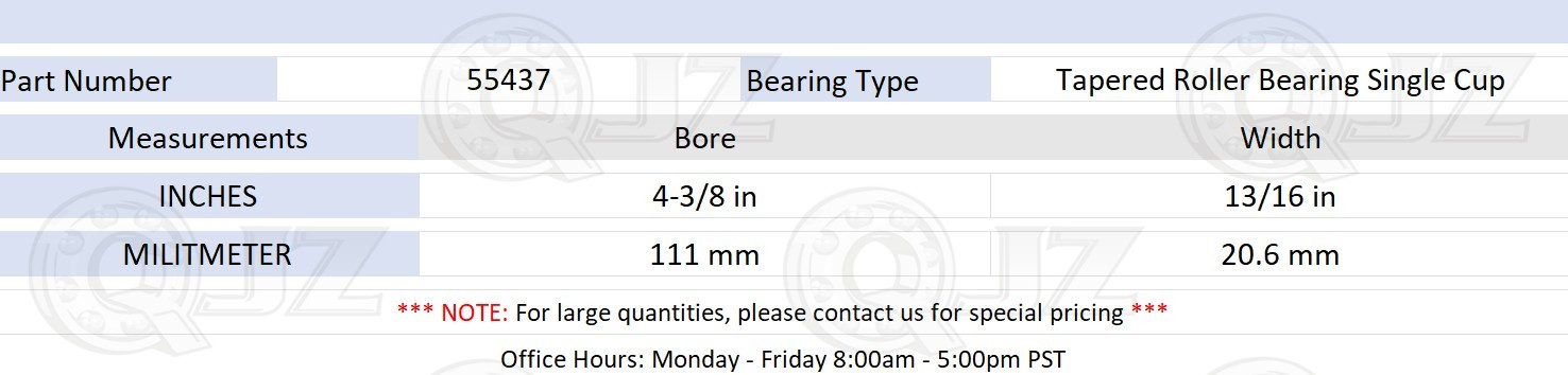 [1-Pack] 55437 Tapered Roller Bearing Single Cup [4-3/8 in OD x 13/16 in W]