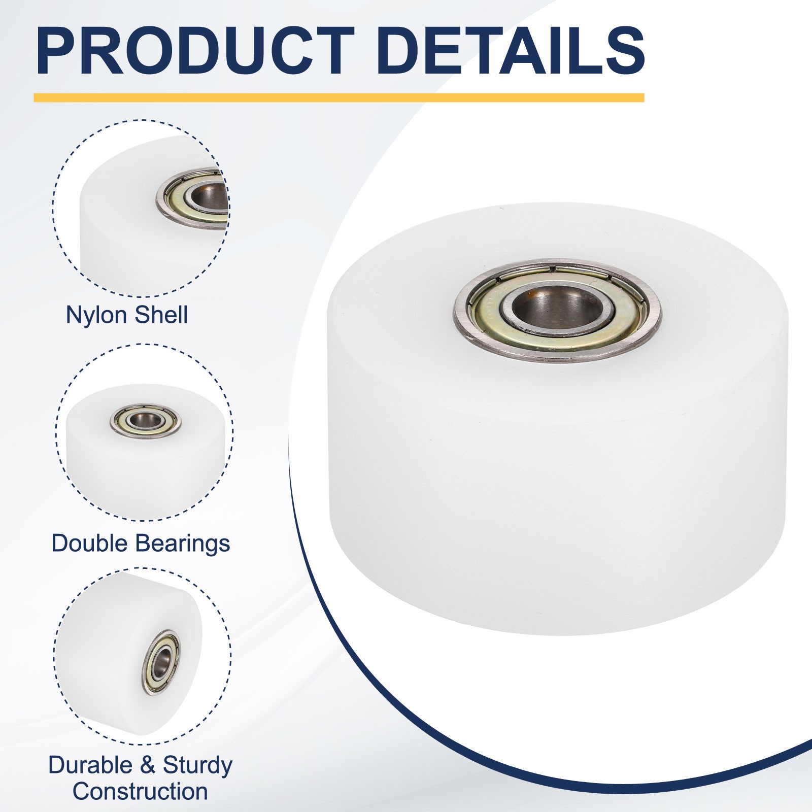 2Pcs, Nylon Roller Wheel with Bearings 3/8″x2-5/16″x1-1/4″ Nylon Pulley