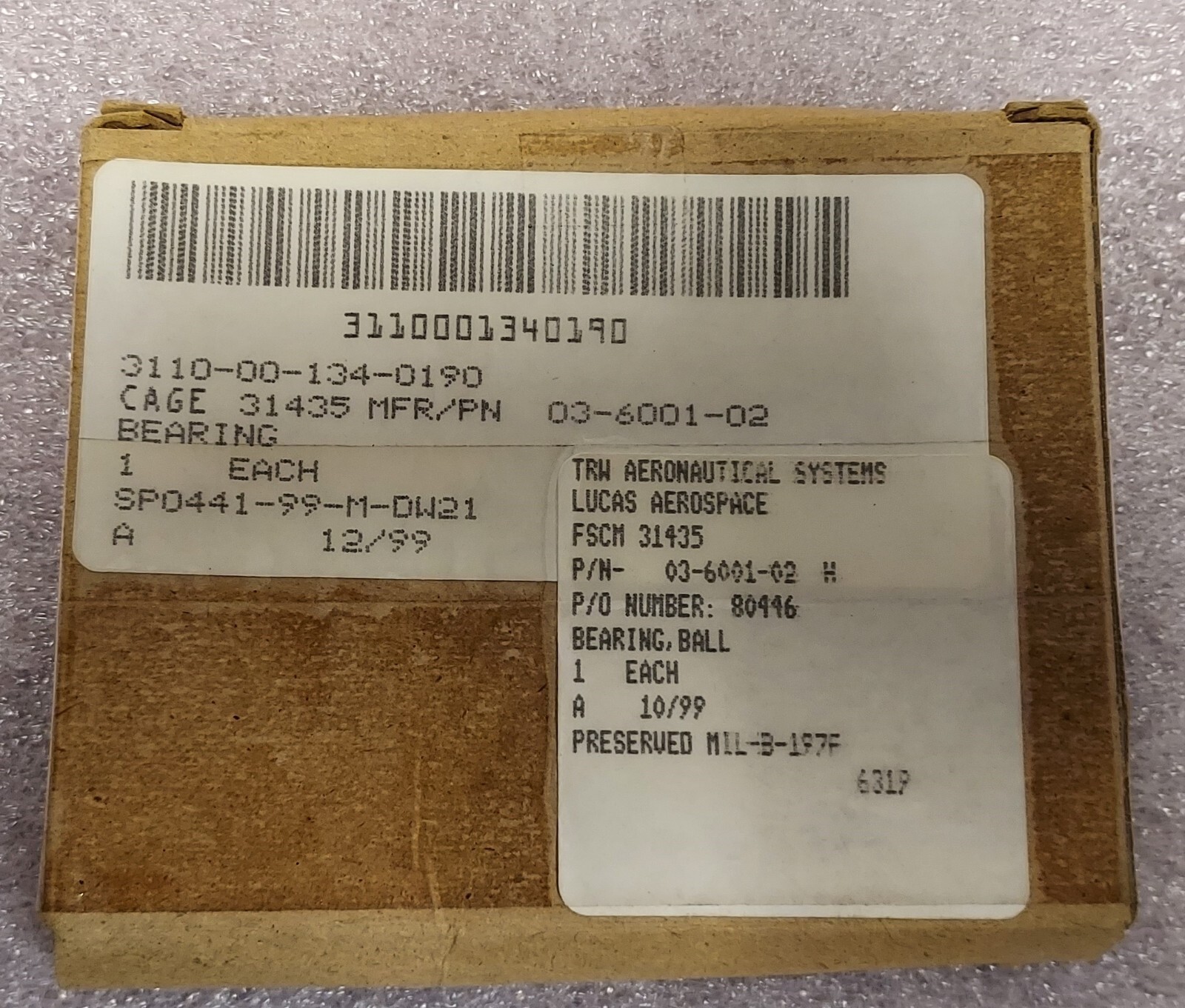 ‘1 PIECE’ – PN# R-4ZZR, 03-6001-02, R4ZZ – BEARING, BALL