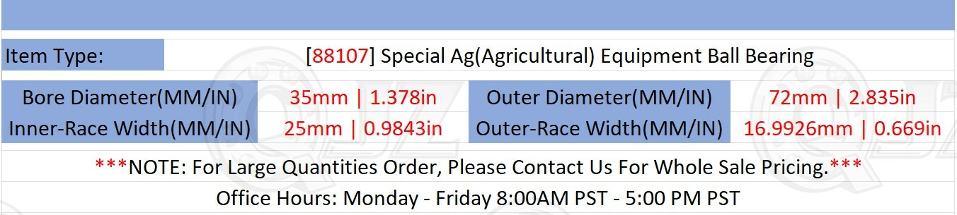 [Qty.8] 88107 Special Agricultural Equipment Bearing [1.378in ID x 2.835in OD]