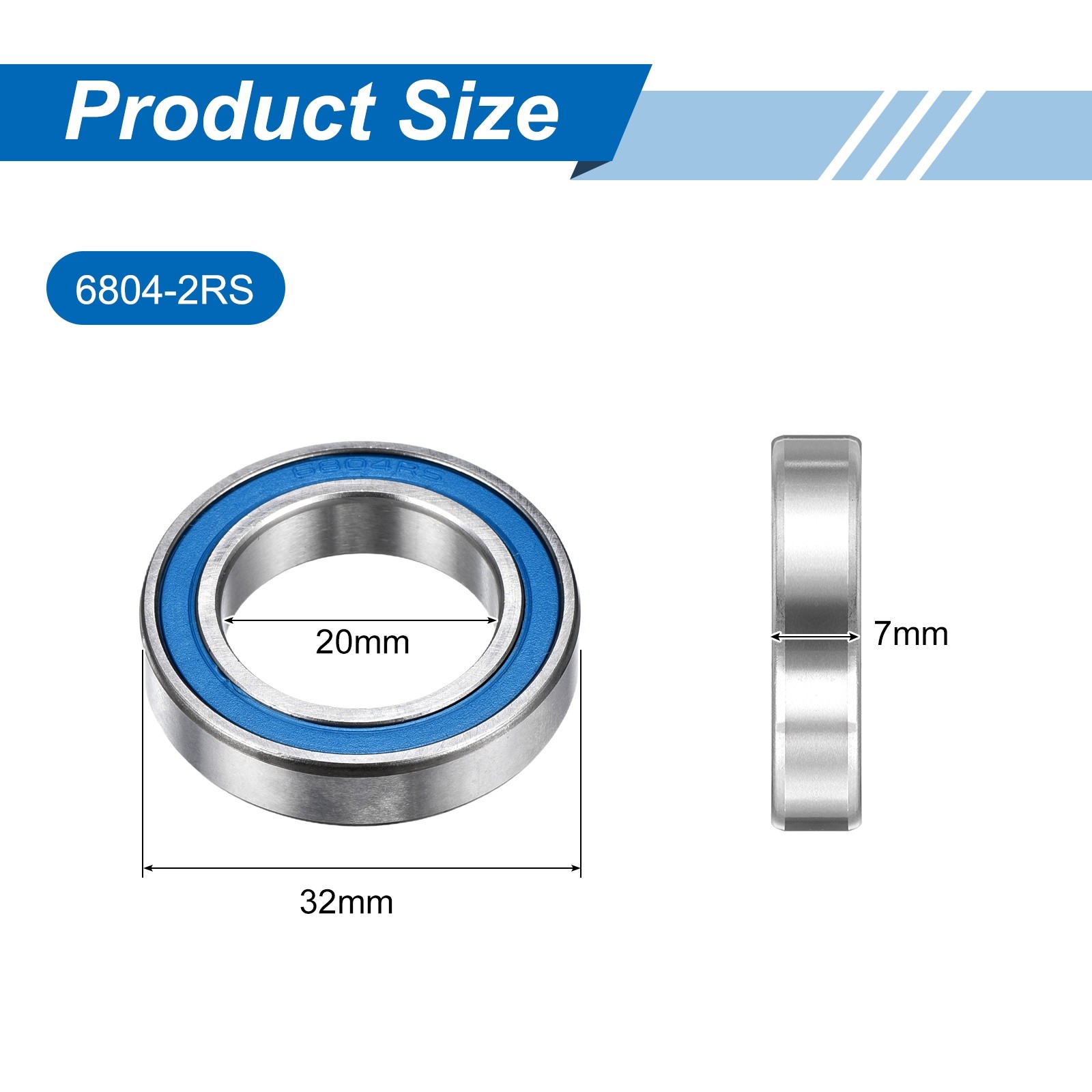 5Pcs 6804-2RS Deep Groove Bearing, 20x32x7mm Double Sealed Chrome Steel ABEC-7