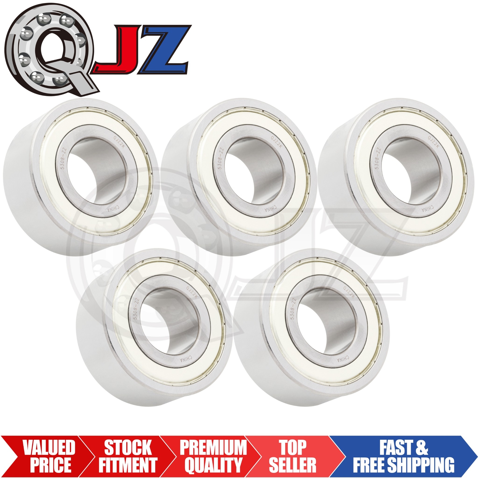 [Qty.5] 5308-ZZ Angular Contact Ball Bearing [40 mm ID x 90 mm OD x 36.5 mm W]