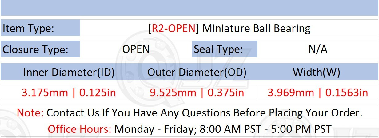 [Qty.8] New R2-Open Miniature Ball Bearing [0.125″ Bore x 0.375″ OD x 0.1563″ W]