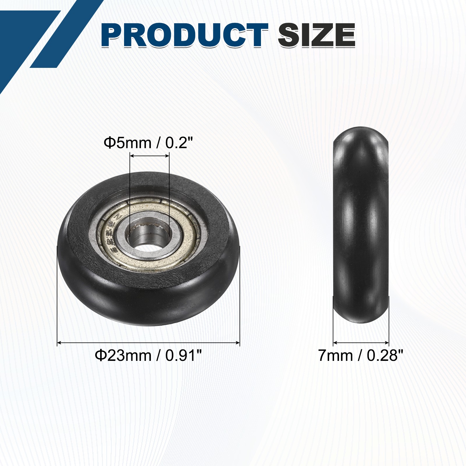 20Pcs 5x23x7mm Metal Shielded (GCr15) Chrome Steel Bearing+POM Guide, Black