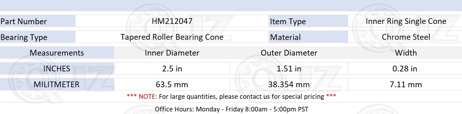 [2-Pack] HM212047 Tapered Roller Bearing Inner Cone 2.5″ (Bore) x 1.51″ (Width)