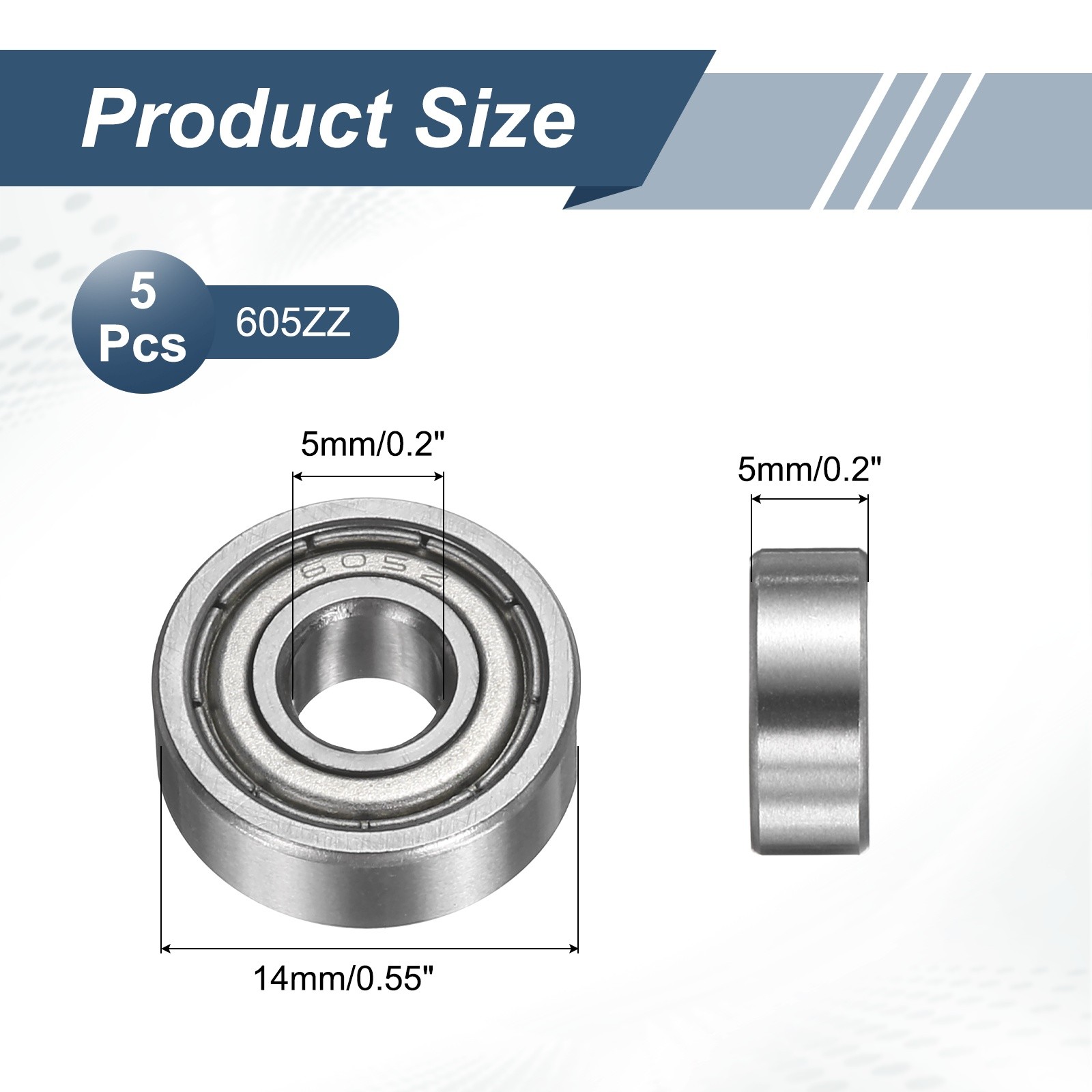 5 Pack 5 x 14 x 5mm 605ZZ Deep Groove Ball Bearings ABEC5