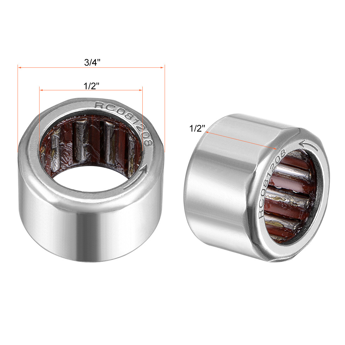 2pcs RC081208 Needle Roller Bearings One Way Bearing 1/2″ Bore 3/4″ OD 1/2″
