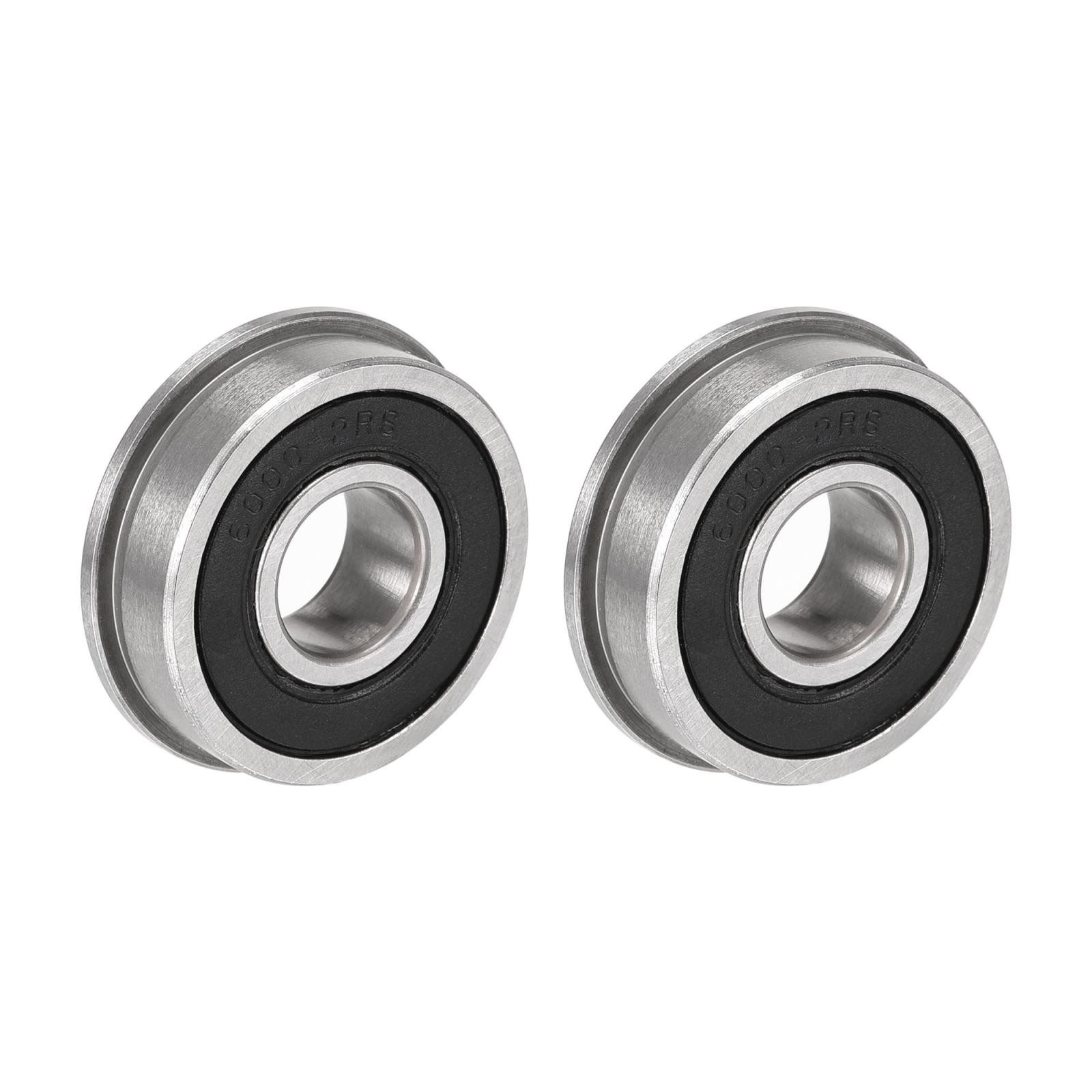 F6000-2RS Flange Ball Bearing 10x26x8mm Double Sealed Chrome Steel Bearing 2pcs