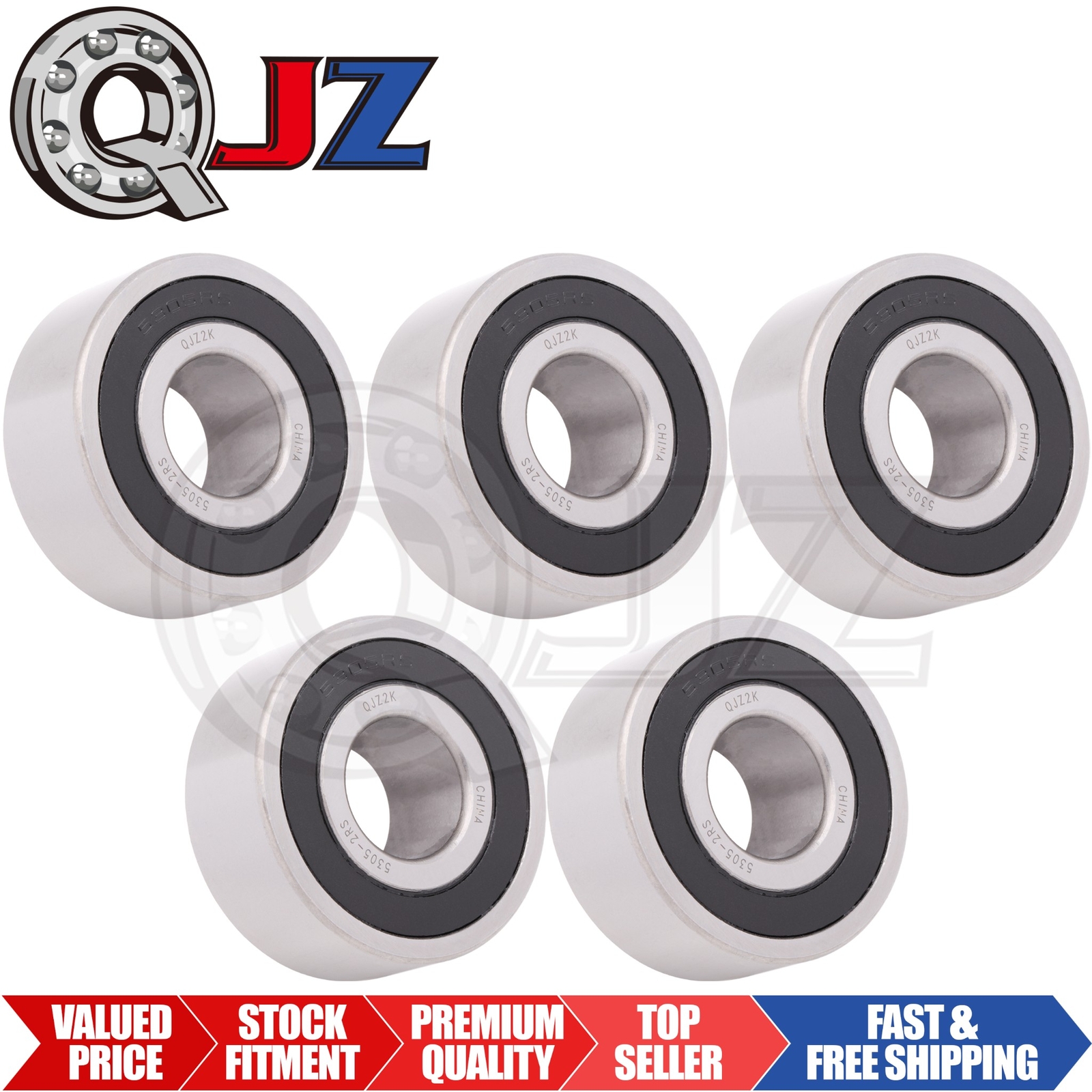 [Qty.5] 5305-2RS Angular Contact Ball Bearing [25mm Bore x 62mm OD x 25.4mm W]