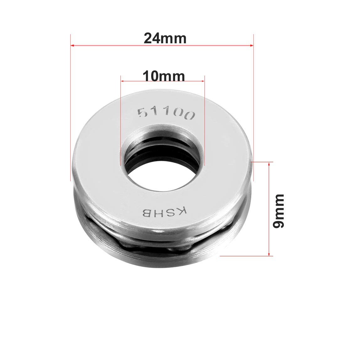 uxcell 51100 Thrust Ball Bearings 10mm x 24mm x 9mm Chrome Steel ABEC3 Single Ro