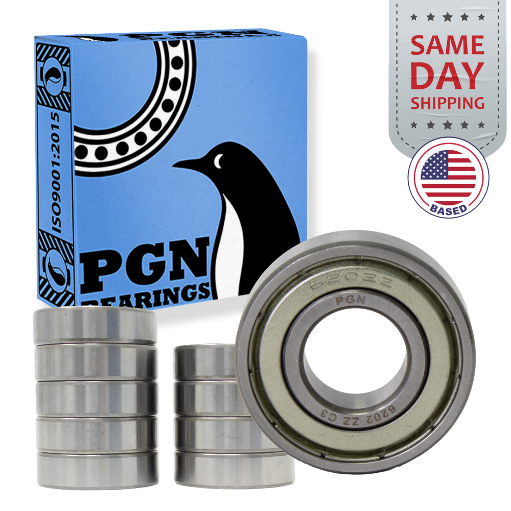 (10) 6202-ZZ Premium Metal Shield Ball Bearing C3 EMQ, 15x35x11, 6202 ZZ 6202z