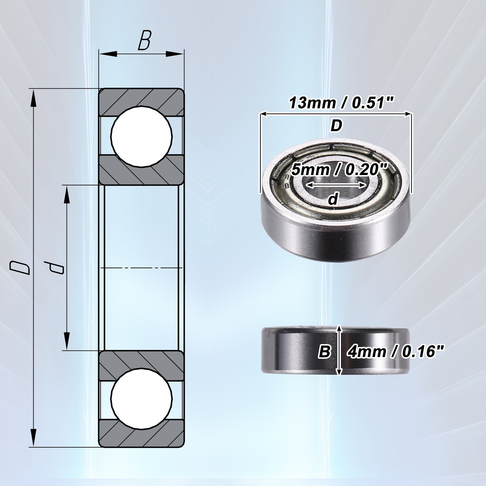20pcs 695ZZ 5x13x4mm Double Metal Shield Single Row Deep Groove Ball Bearings