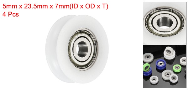 4 Pcs White Groove Nylon Plastic Guide Bearing 5×23.5x7mm Pulley Roller