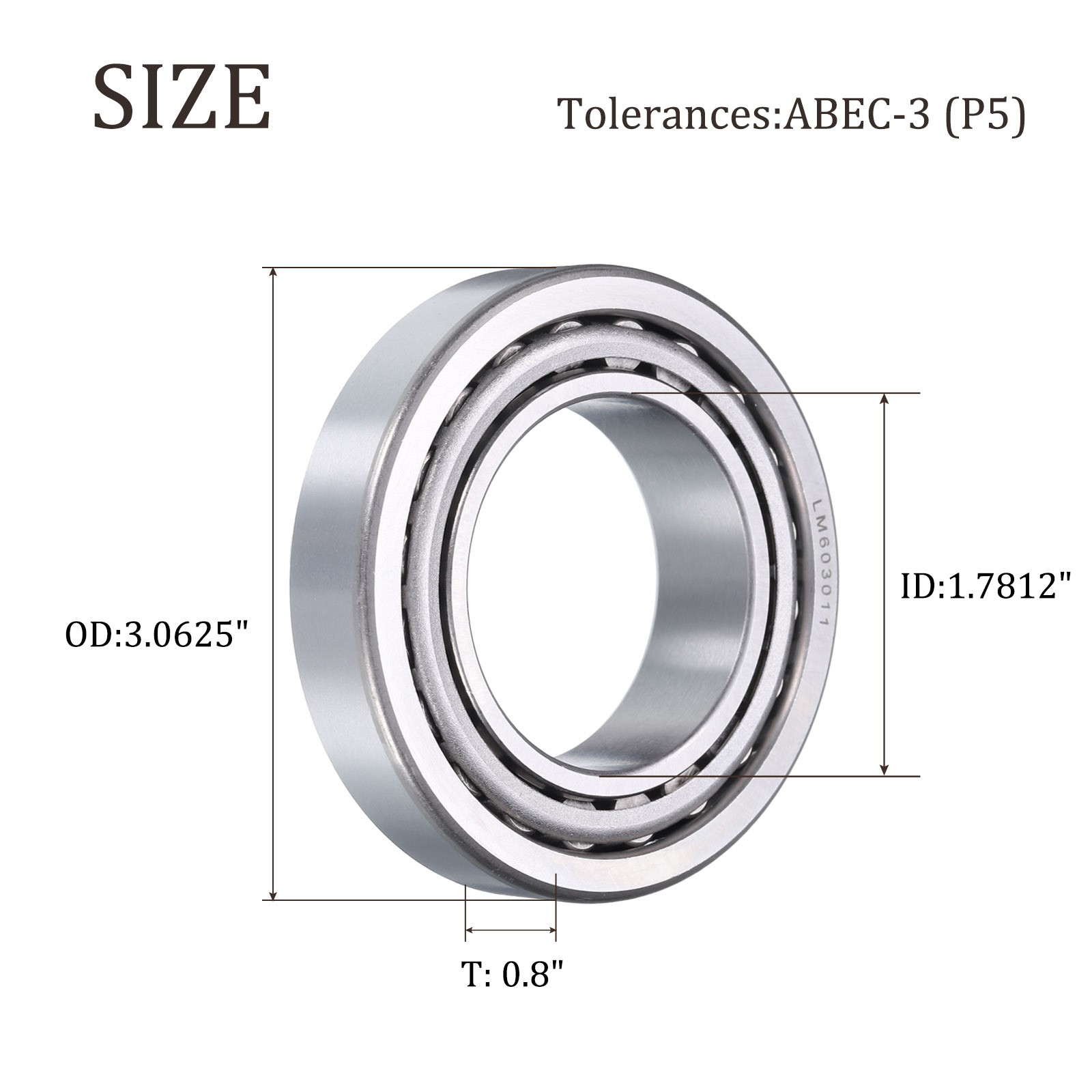 2pcs LM603049/LM603011 Tapered Roller Bearing Cone and Cup, 1.8″Bore x 3.1″OD P5