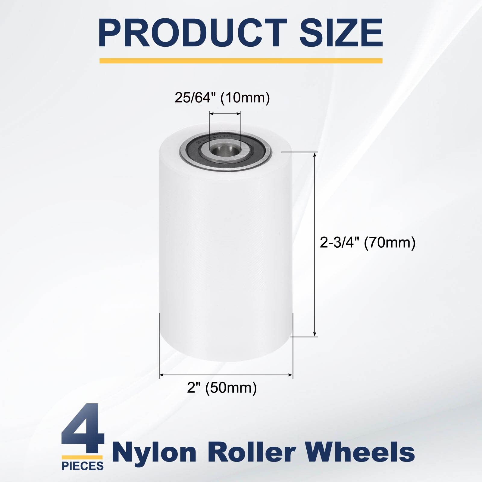 4 Nylon Wheels with Bearings, 3/8″x2″x2-3/4″ for Nylon Pulley