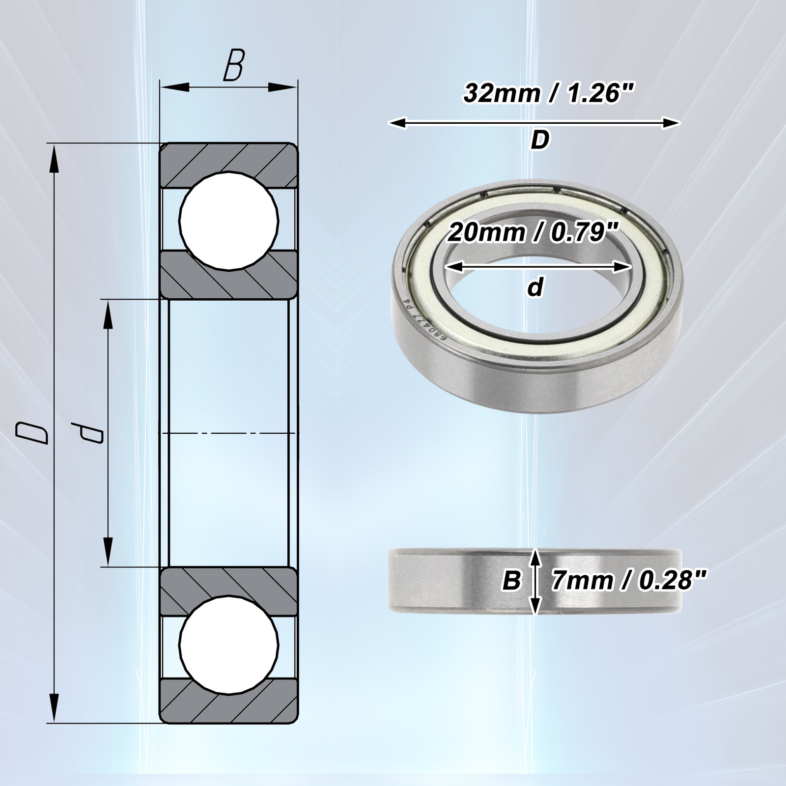 6804ZZ Deep Groove Ball Bearings P4 20x32x7mm 1 Pc Scooter Skateboard Wheel