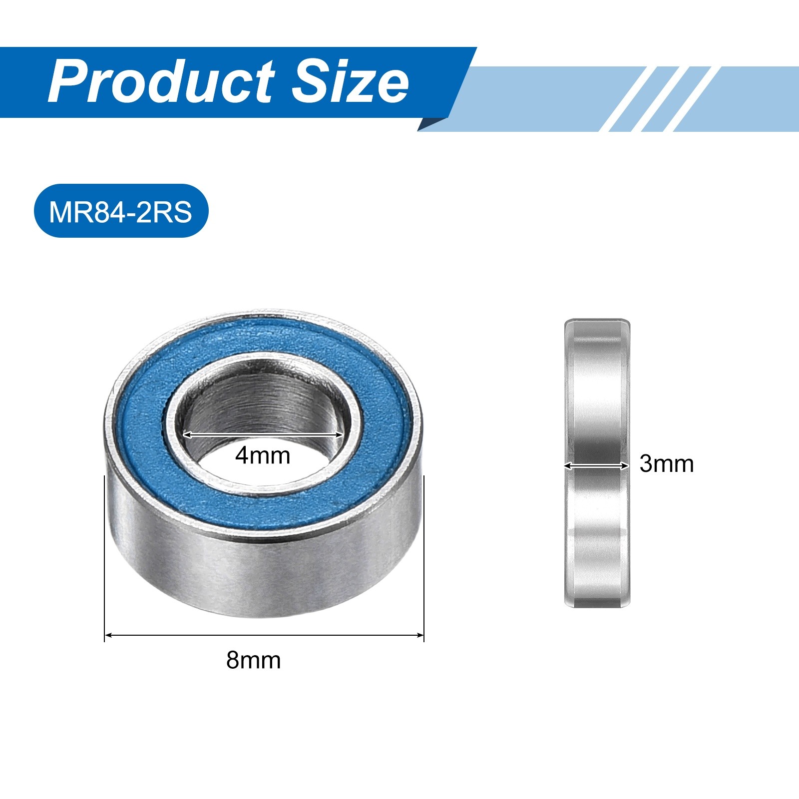 5Pcs MR84-2RS Deep Groove Bearing, 4x8x3mm Double Sealed Chrome Steel ABEC-7