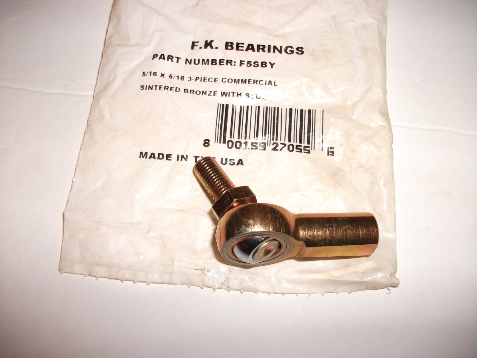 F.K. Bearings #F5SBY 5/16 x 5/16 Sintered Bronze with Stud Rod End ~ NIP
