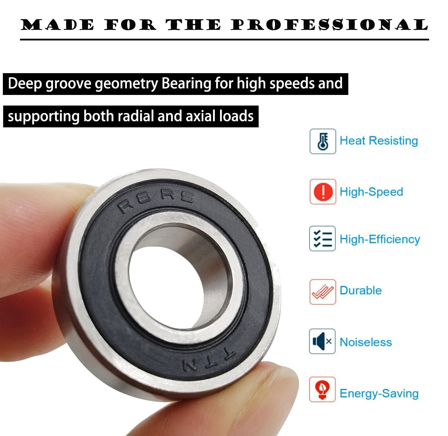 10 PCS R8-2RS Ball Bearing 1/2in Bore x 1-1/8in OD x 5/16in Thick ABEC3 Bearings