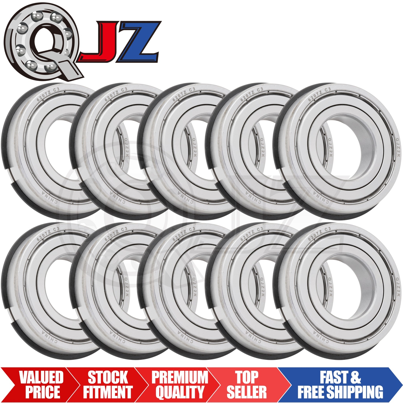 [Qty.10] 6207-ZZ-NR Deep Groove Ball Bearing w/Snap Ring [35mm x 72mm x 17mm]