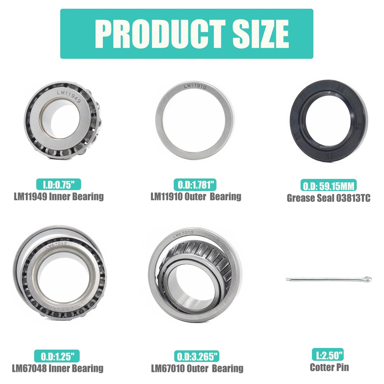 2 Set Fits for 1-1/4” 3/4” Axles Trailer Wheel Hub LM11949 Bearings Kit