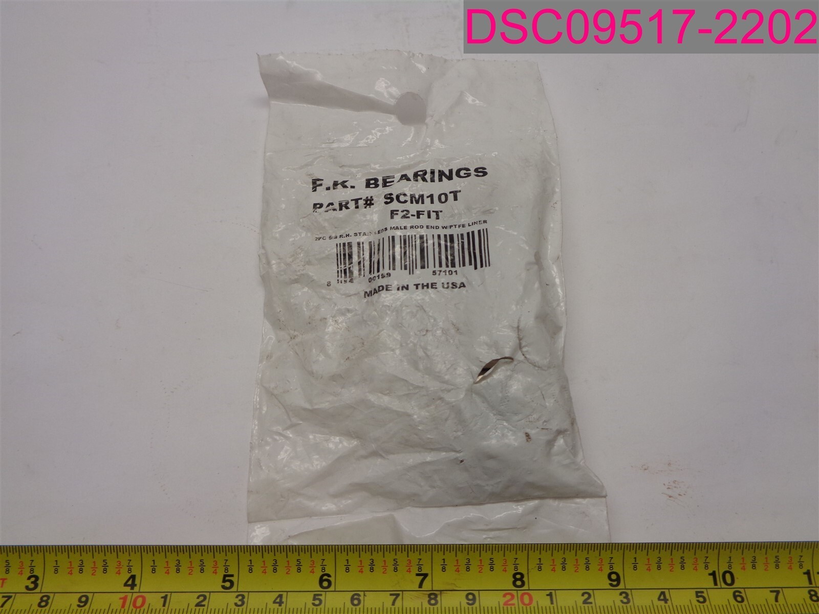 F.K. Bearings #SCM10T. 5/8″ Stainless Male RH Rod End w/ PTFE Liner, 2-Piece