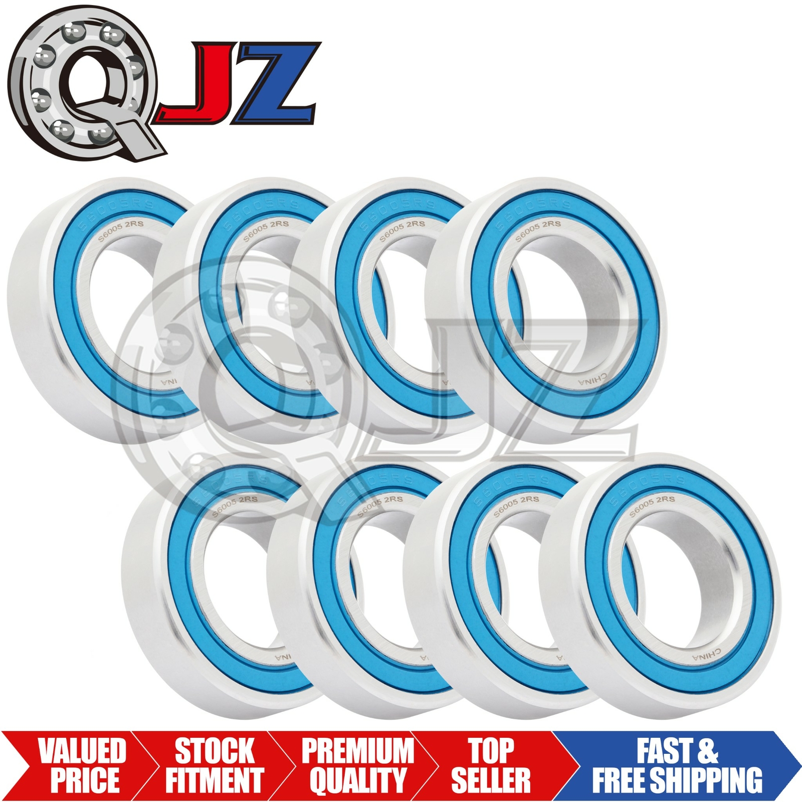 [8-Pack] S6005-2RS Ball Bearing 25mm x 47mm x 12mm Rubber Seal Stainless Steel