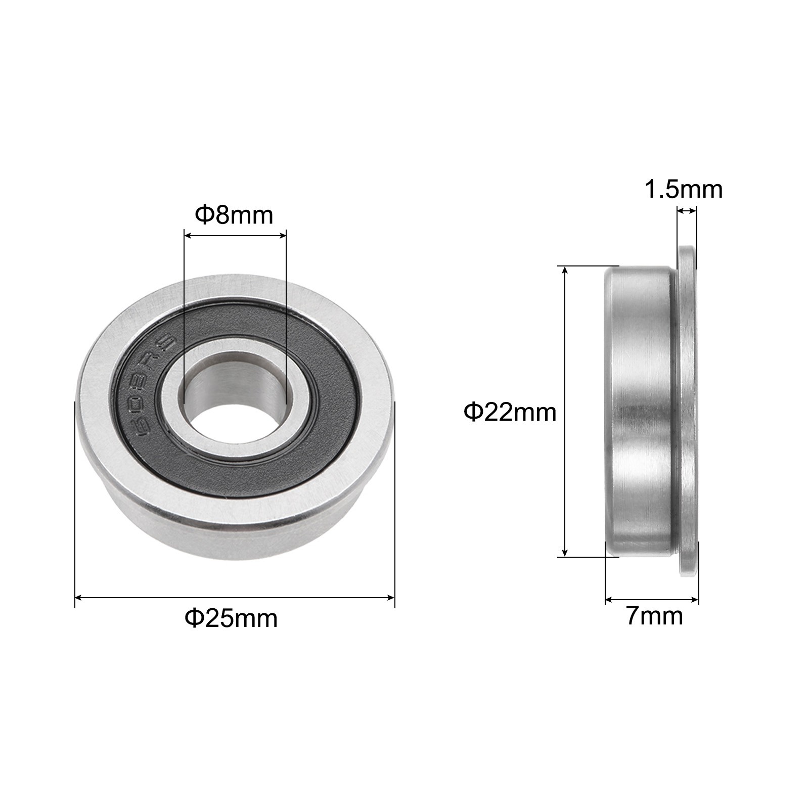 F608-2RS Flanged Ball Bearing 8x22x7mm Sealed Chrome Steel Flange Bearings 10pcs