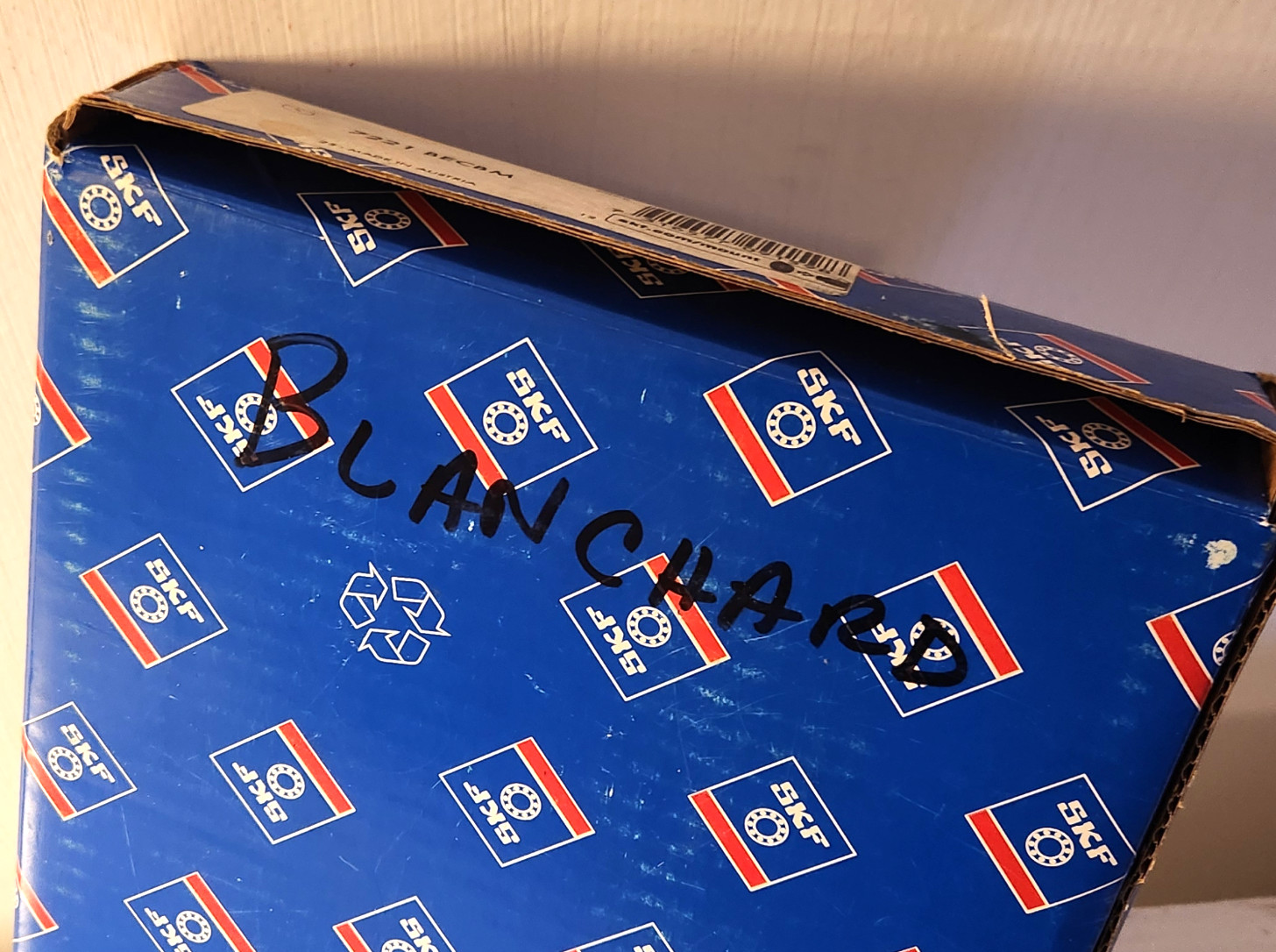 new SKF 7221 BECBM Precision Ball Bearing, U.S. seller. Carton marked Blanchard