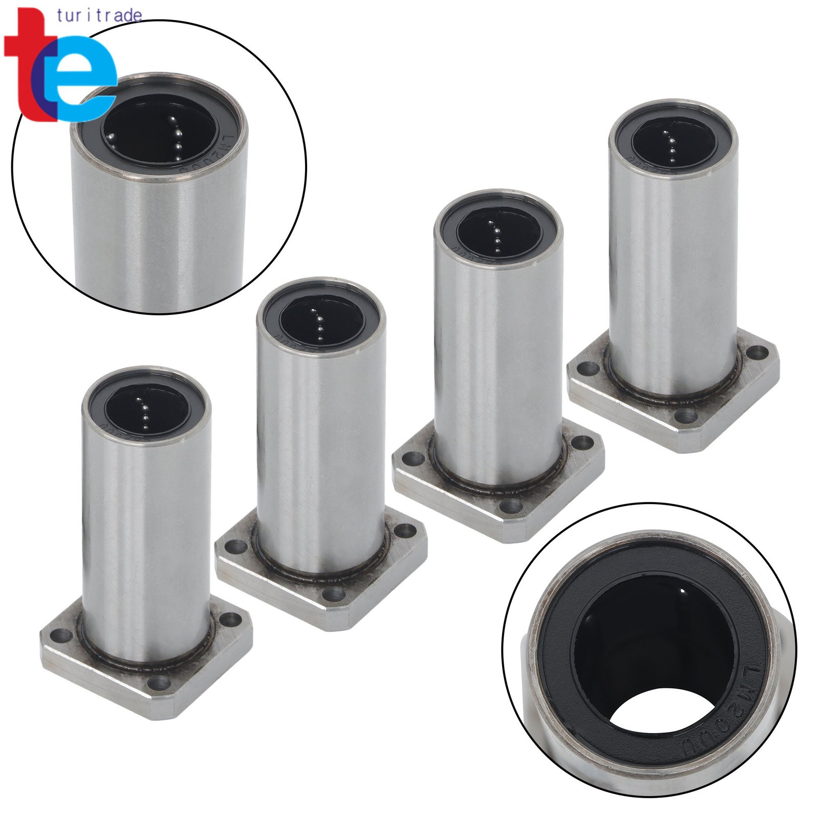 4 Pack Extra Long LMK20LUU Linear Bearings 4pcs 20mm Bore 32mm OD Steel Cage