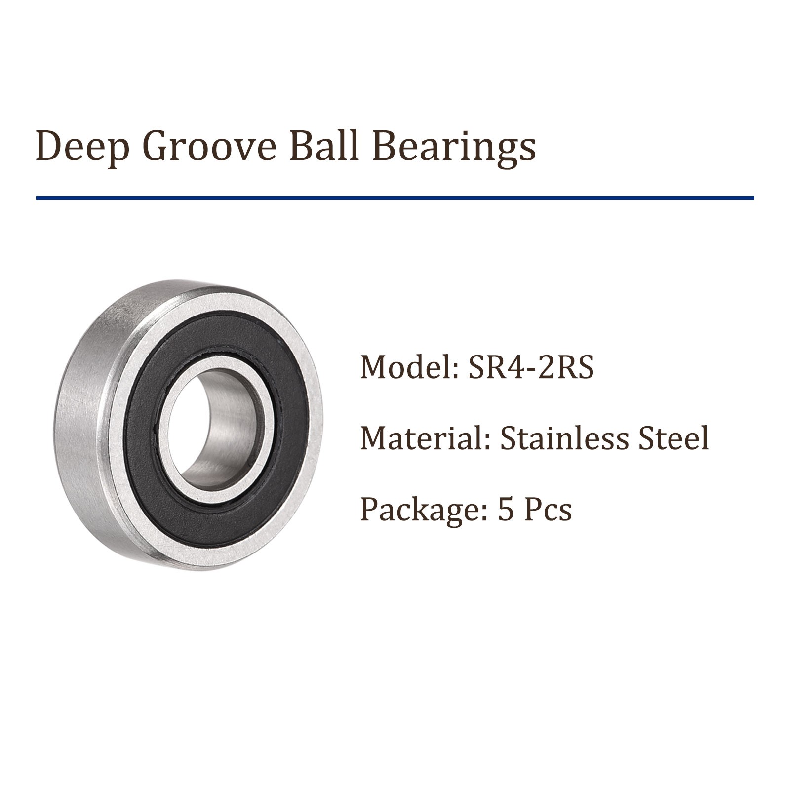 5pcs SR4-2RS Deep Groove Ball Bearings – [1/4 Inch x 5/8 Inch x 0.196 Inch]