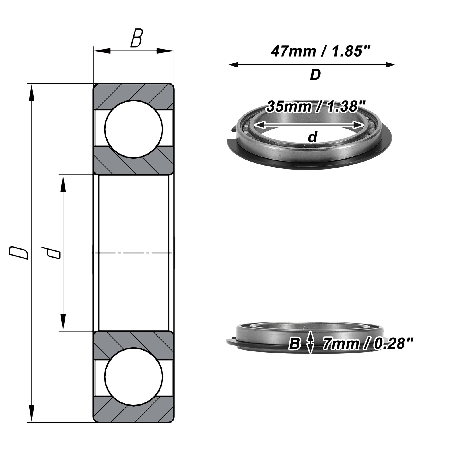 6807NR Deep Groove Ball Bearings 35x47x7mm 1 Pc Silver Tone