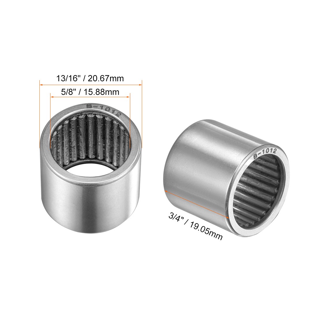 B1012 Needle Roller Bearings,5/8″x13/16″x3/4″ Full Complement Drawn Cup 2PCS
