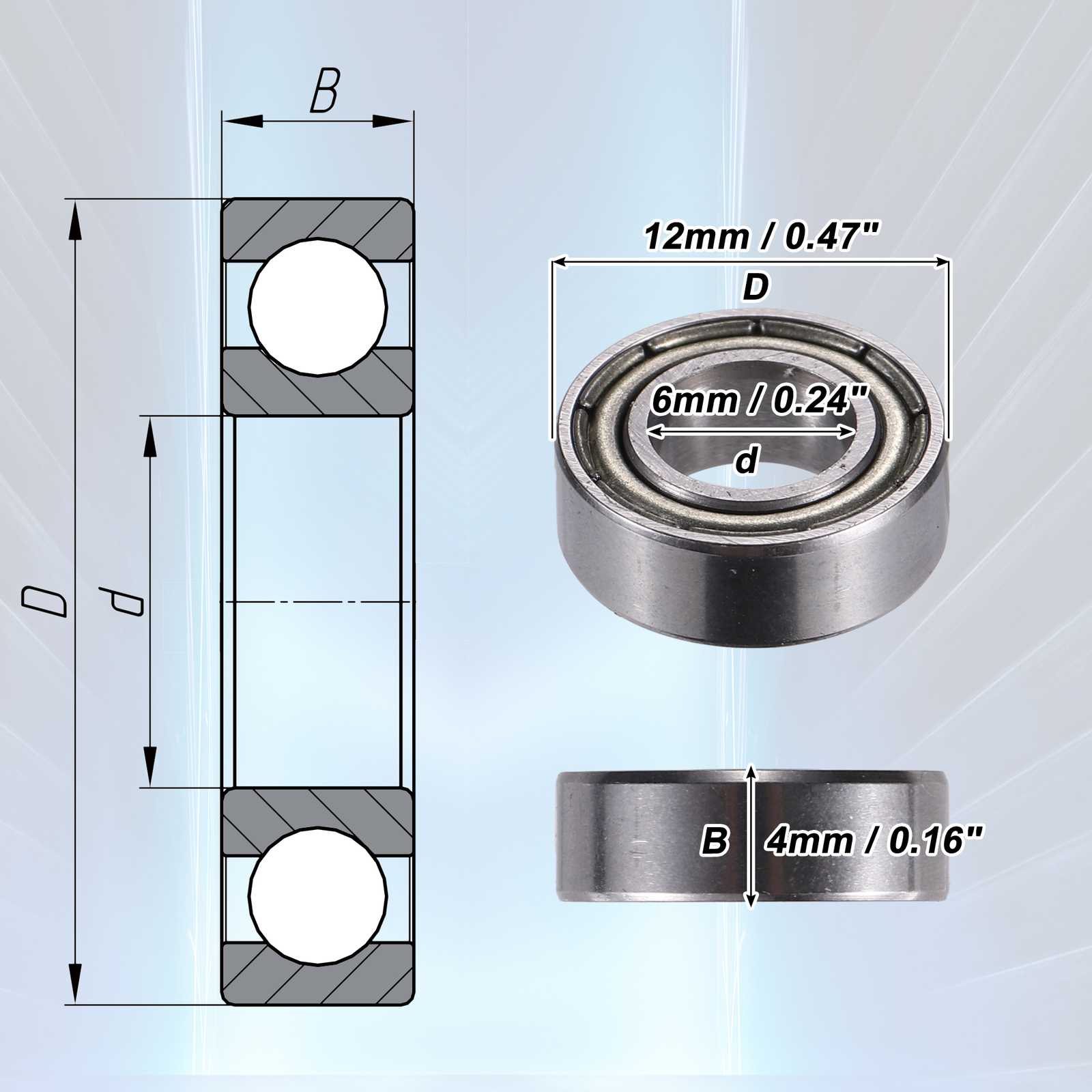 TWENTY MR126ZZ 6x12x4mm Double Metal Shield Single Row Ball Bearings Universal