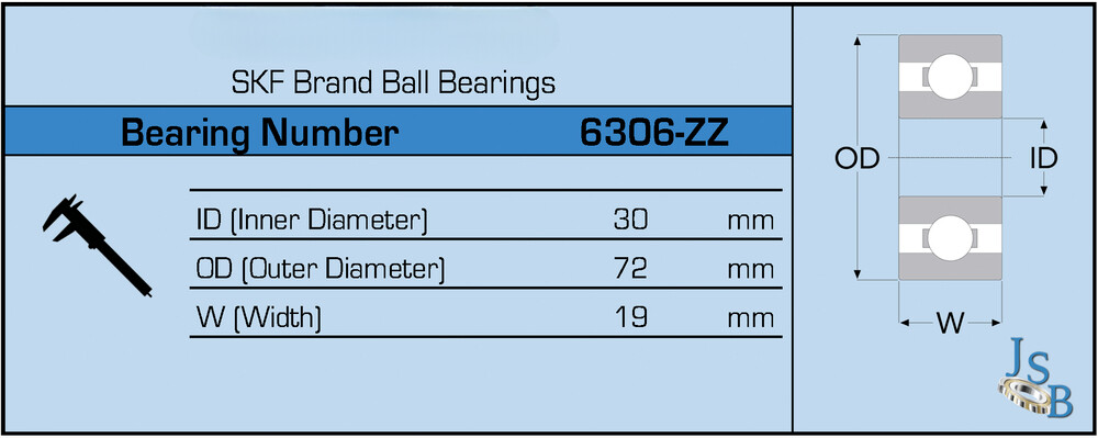 SKF 6306-ZZ C3 Brand Metal Shield Ball Bearing 30x72x19 6306 ZZ/C3 6306ZZ/C3