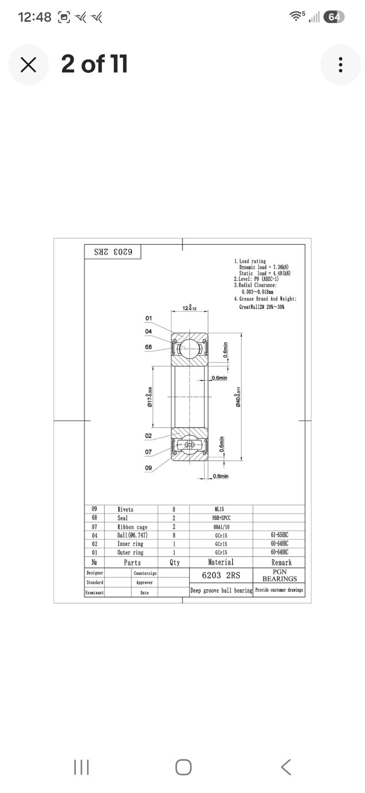 (2) 6203-2RS Premium Rubber Seal Ball Bearing C3 EMQ, 17x40x12, 6203 2RS 6203rs