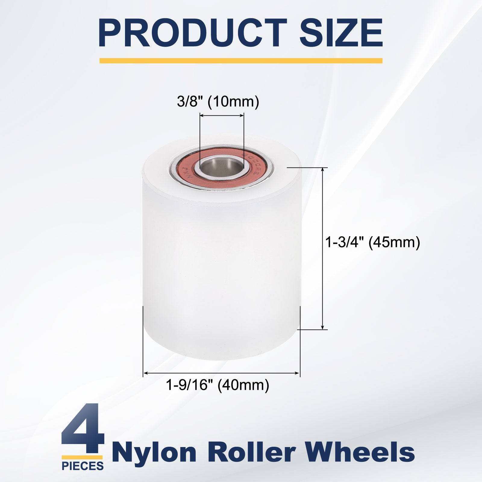 4Pcs, Nylon Roller Wheel with Bearings 3/8″x1-9/16″x1-3/4″ Nylon Pulley