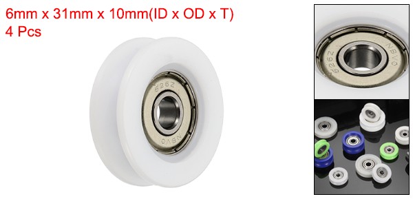 4Pcs Groove Nylon Plastic Guide Bearing 6x31x10mm Pulley Roller (White)