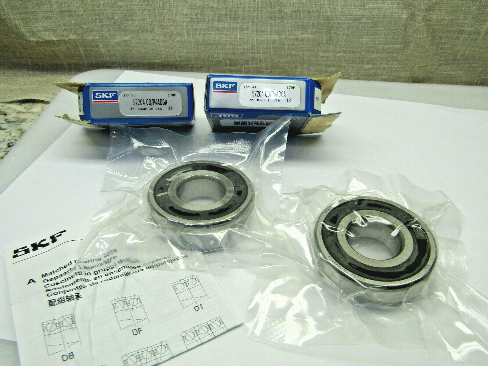 SKF Sealed 7204 CD/P4ADGA Super Precision 2 Bearing Set Matched & S/N