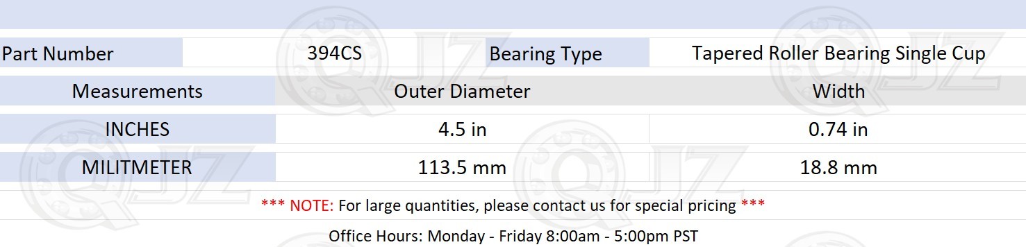[2-Pack] 394CS Tapered Roller Bearing Single Cup [4.5 in OD x 0.74 in W]