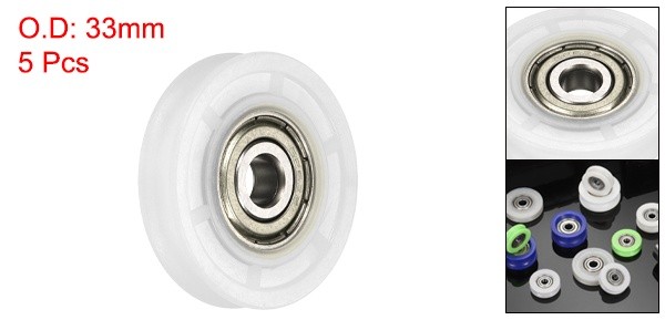 5 Pcs White Groove Nylon Plastic Guide Bearing 6x33x7mm Pulley Roller