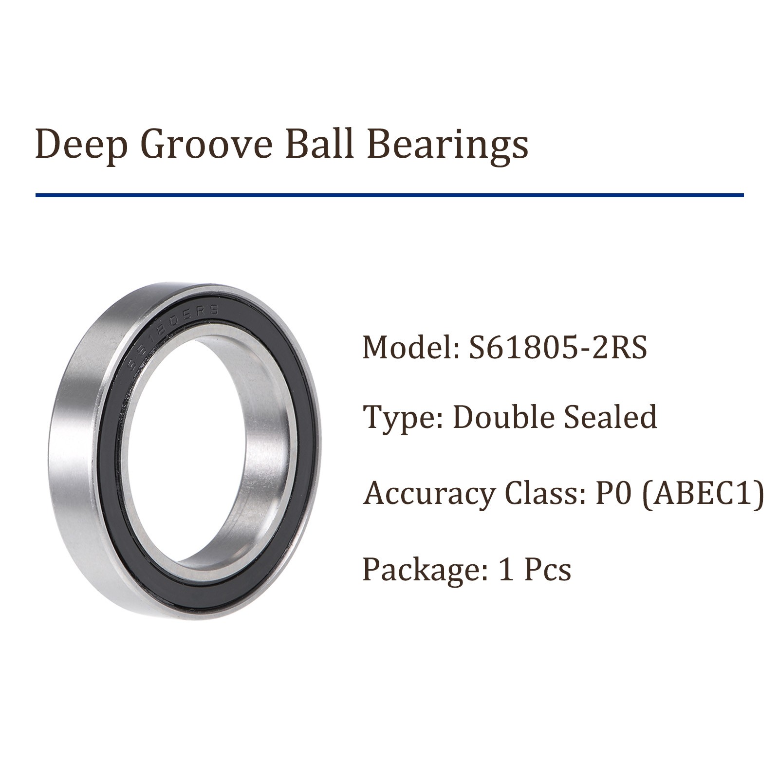 1pcs S61805-2RS Deep Groove Ball Bearings – [25mmx37mmx7mm] Stainless Steel