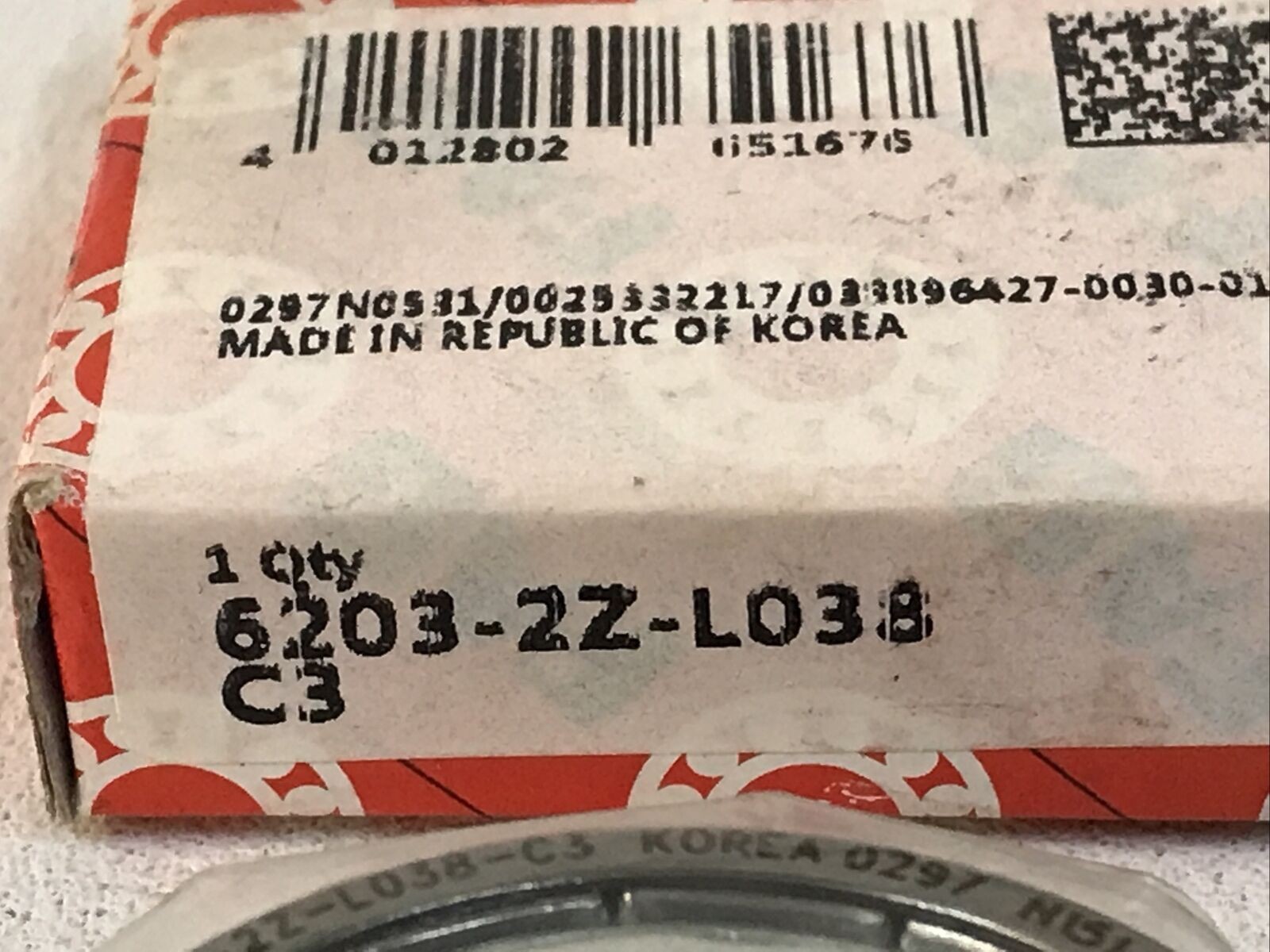FAG 6203-2Z-L038-C3 Deep Groove Ball Bearing 40MM x 17MM x 12MM Steel Shielded