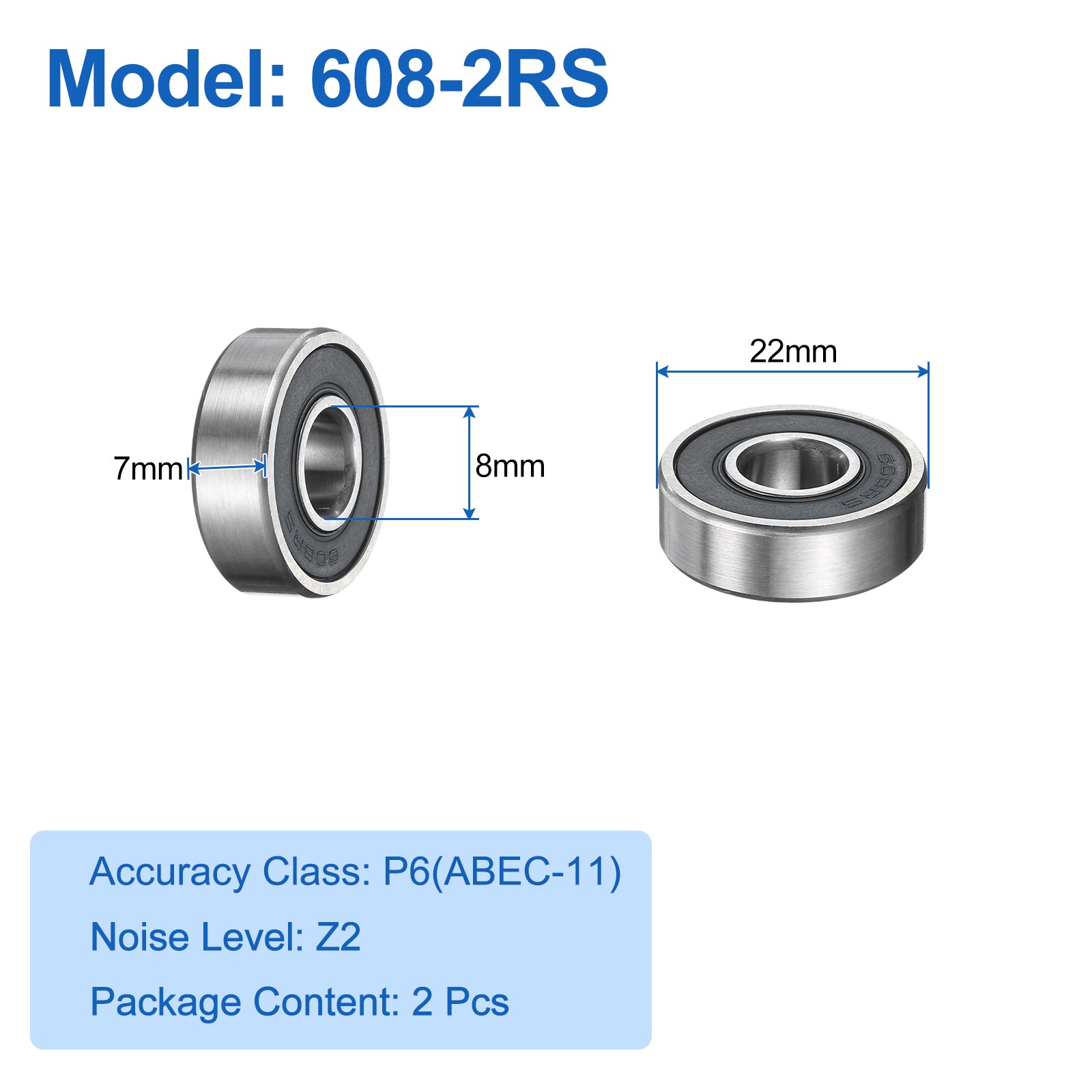 2pcs 608-2RS Ball Bearing 5/16″x7/8″x1/4″ Z2 Double Steel Shielded