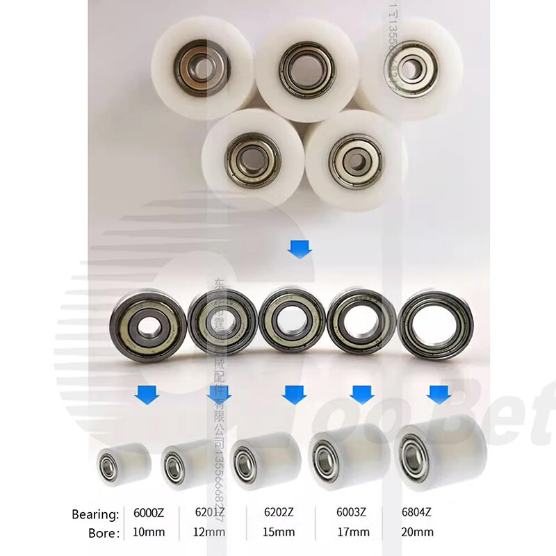 Plastic Roller Two Bearing Coated PP / POM Guiding Wheel Flat Belt Idler Various