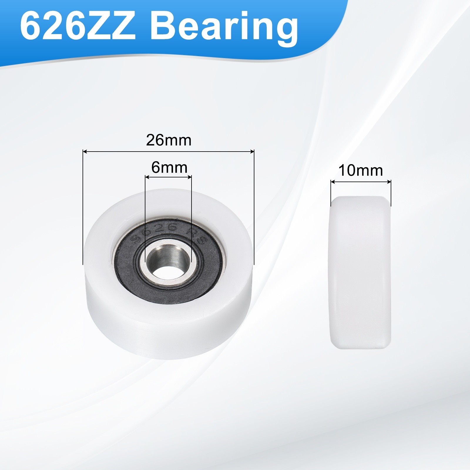 2Pcs 626RS Ball Bearing 6x26x10mm Double Rubber Sealed Chrome Steel, White