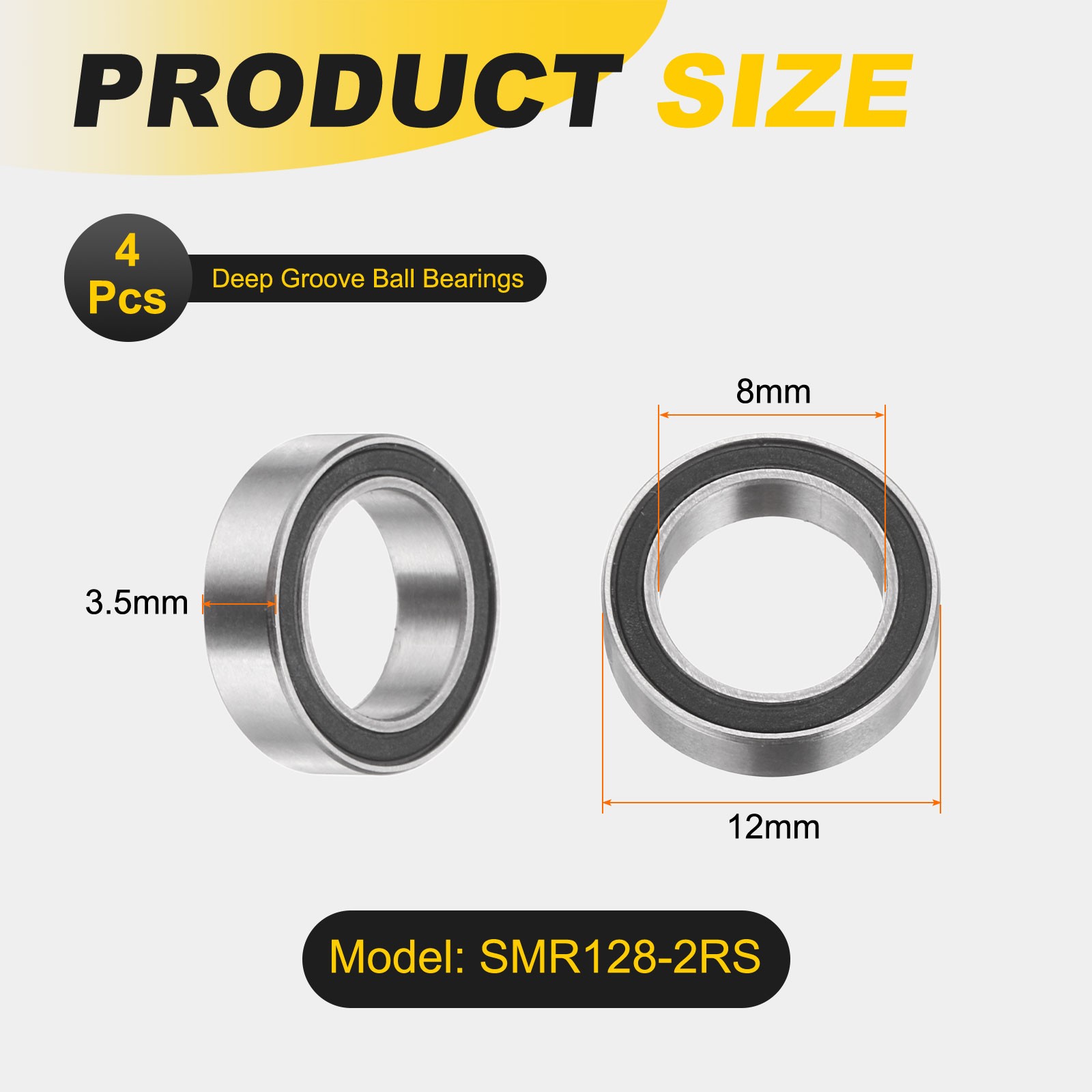 4 Pcs 8x12x3.5mm SMR128-2RS Deep Groove Ball Bearings 440C Double Sealed Bearing