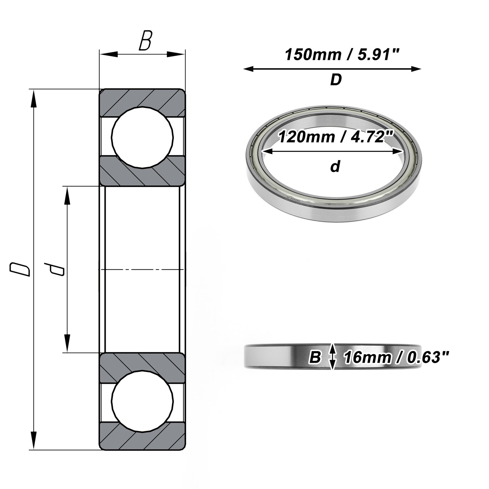6824ZZ Deep Groove Ball Bearings P5 120x150x16mm 1 Pc Scooter Skateboard Wheel